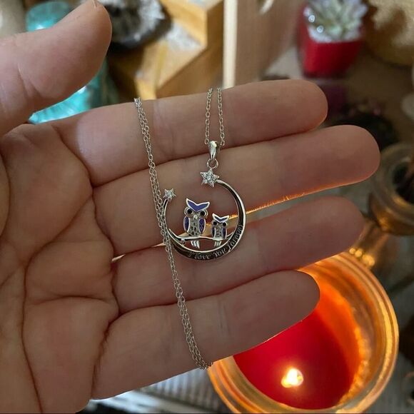 Sterling Silver Owl Tree of Life Moon Necklace - Picture 3 of 5